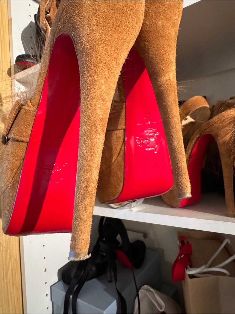 Splash Fur Christian Louboutin Suede Pom-Pom Platform Sandals - Picture 6 of 8